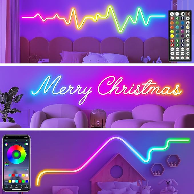 Led Neon Rope Lights 50Ft,Control with App/Remote,Flexible Rope Lights,Multiple Mode Led Neon Strip,IP65 Outdoor RGB Neon Lights Waterproof,Music Sync Gaming Led Neon Strip Lights for Bedroom Indoor