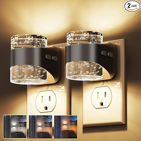 L LOHAS LED Night Light, Bubble Night Lights Plug into Wall,2 Pack 3000K/4000k/5000K Adjustable Color Temperature Night Light,Dimmable Nightlights with Dusk to Dawn Sensor for Rooms Bathroom Hallway