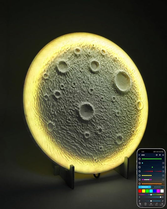 3D Moon Lamp – 3D Printed PLA Floating Moon, APP & Manual Control, RGB Music-Sync, Desktop & Wall-Mountable Night Light for Home, Kids, Party (Moon 8.6lnches)