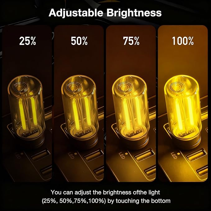 2 PCS USB Car Lights, Touch Dimmable Retro Mini Glass Bottle LED Ambient Night Light for Vehicle Interior, Bedroom, Hallway, Camping, Holiday and Party Decoration (Yellow)