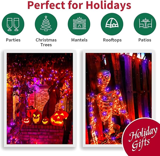 LAMPHOME Purple and Orange Halloween Lights, 99Ft 300LED Mini String Lights, Fairy Lights Connectable Christmas Tree Lights Decorations for Outdoor Indoor Patio Home Party Garden Yard Decor