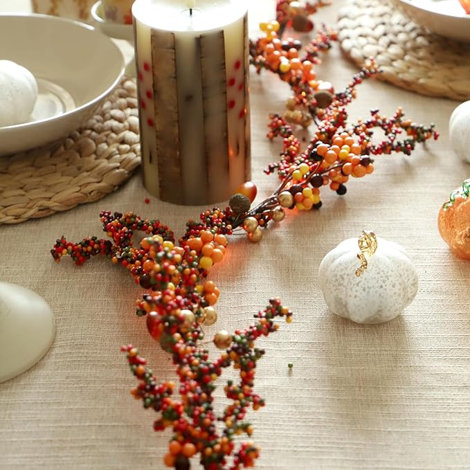 Fall Garland with Lights Harvest Berry Garland - 6.5 FT 25 LEDs Warm Orange Fairy Lights Battery Operated with Remote Ideal Autumn Lights for Thanksgiving Decorations Fall Decorations for Home