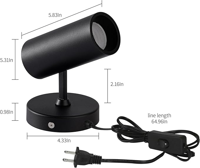 Aisilan Plug in Spotlight with On/Off Switch - Uplight Spotlight Indoor Accent LED Ceiling Light for Plants, Background Wall - Warm White 12W COB Chip CRI 97