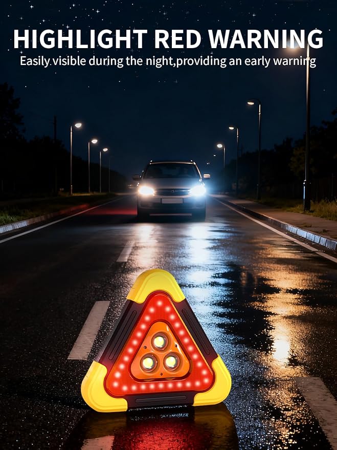 Road Safety Triangles LED Warning Triangles, 4-in-1 USB Rechargeable Emergency Reflector with LED/Power Bank/Flashlight & SOS, 3H Working Times for Vehicle Breakdown, Traveler