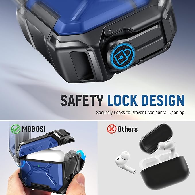 MOBOSI for AirPods Pro 3 Case [IP68 Waterproof Case for iPods Pro 3&Compatible with MagSafe] Military Grade Protective Earpods Pro3 Cover with Secure Lock, Keychain & Phone Stand (2025),Royal Blue