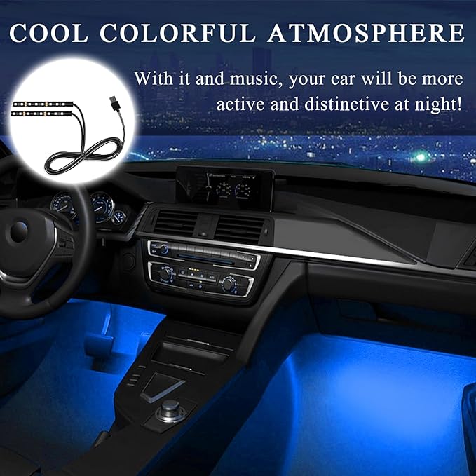 Car LED Strip Light, 12V 24 LEDs Auto Interior Atmosphere Lamp with USB Port, Vehicle Under Dash Ambient Neon Night Light Decorative Strip, Universal Car Accessories (Blue)