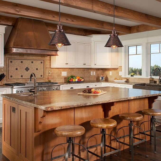 Plug in Pendant Light, On/Off Switch, 7.1 in. Hanging Light Fixture with Rustic Cone Shade, Rusty Pendant Light, 16.4ft Hanging Lights with Plug in Cord for Bedroom, Kitchen, Living Room