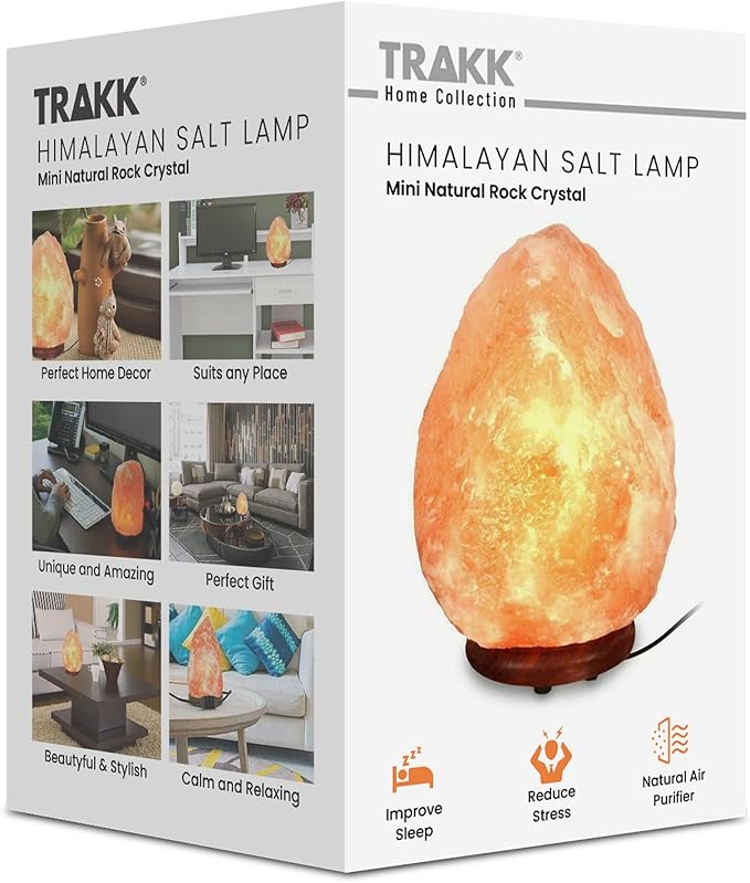 TRAKK Himalayan Salt Lamp 7 Inch All Natural Crystal Salt Rock Night Light Classic Base