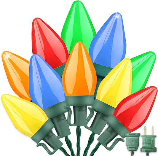 50LED C7 Christmas LED String Lights, 26Ft C7 Vintage Christmas Lights C7 Colorful Light Bulbs C7 Christma String Lights Plug in for Indoor Outdoor Party Backyard Wedding Christmas Decor