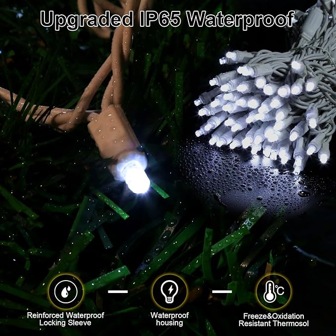 100 Counts LED Christmas Lights Outdoor - 50FT Cool White LED Christmas Lights Commercial Grade Outdoor Waterproof, White Wire Mini Plug in, 5mm Wide Angle Indoor for Xmas, Tree, UL Certified