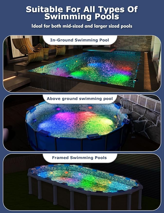Solar Pool Lights for Inground Pools Waterproof with Remote, Outdoor Solar Lights, RGB 16 Colors Changing Submersible LED Pool Lights for Above Ground Pools Accessories, Pond, Garden (Black,4Pack)
