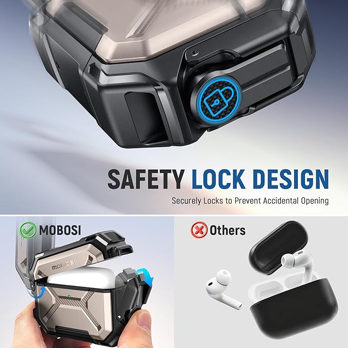 MOBOSI for AirPods Pro 3 Case [IP68 Waterproof Case for iPods Pro 3&Compatible with MagSafe] Military Grade Protective Earpods Pro3 Cover with Secure Lock, Keychain & Phone Stand (2025),Champagne