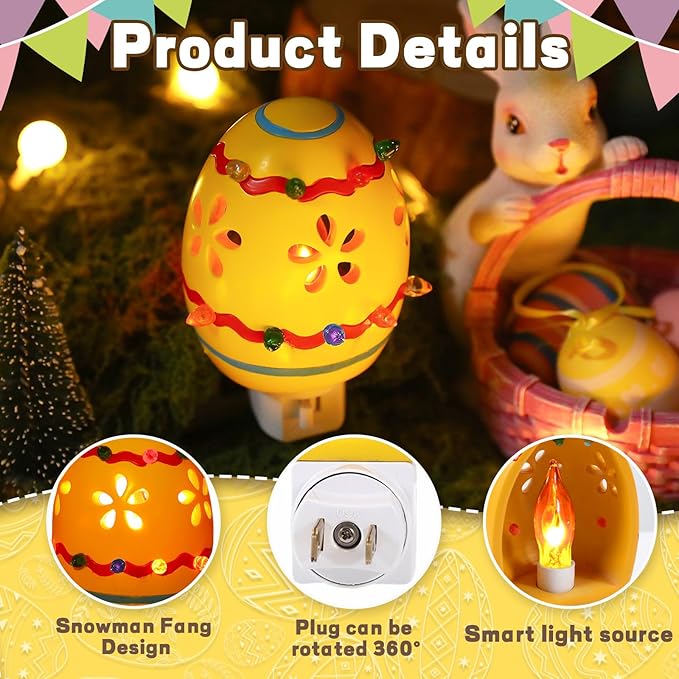 Easter Egg Decorative Nightlight,Easter Campfire Flickering Nightlight, Plug into Wall Easter Night Light with Switch Easter Home Decor
