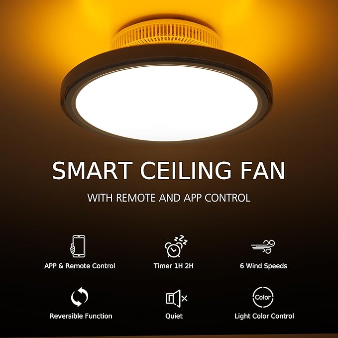 18" Bladeless Ceiling Fan, Low Profile Ceilings Fans with Light for Bedroom, Bsladeless Ceilings Fans with Remote/APP Control, Enclosed Led Ceilings 3 Colors Dimmable Reversisble,White
