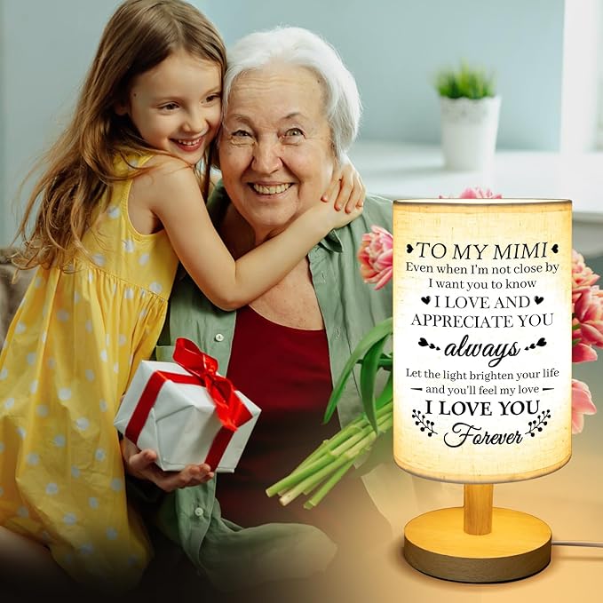 Gifts for Mimi from Grandkids, Mimi Birthday Gifts Fabric Lamp, Retirement Birthday Gifts for Mimi Table Lamp with Wooden Stand Unique Mimi Gifts