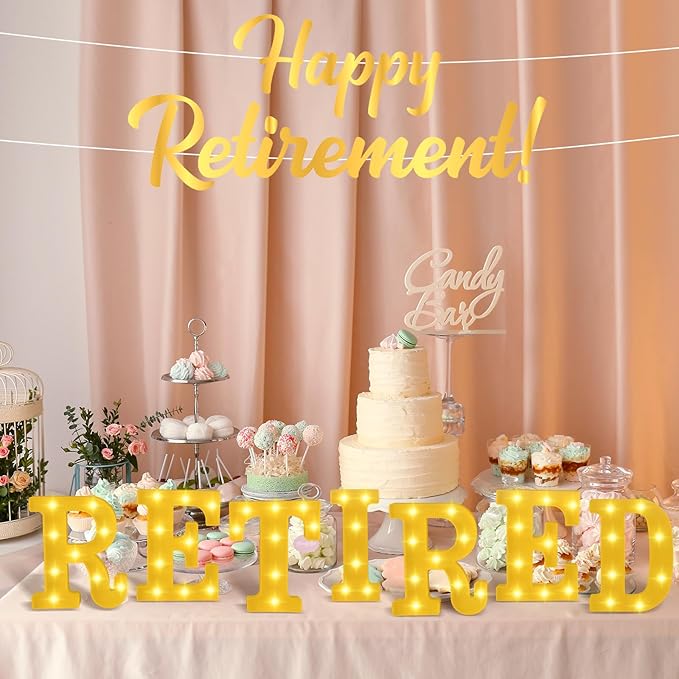 7 Pcs Retired Large LED Letter Sign LED Lights Battery Powered Table Decoration for Happy Retirement Party Decorations