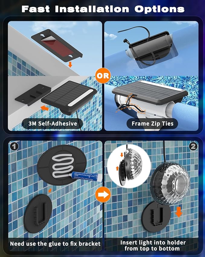 Solar Pool Lights, Solar Powered LED Lights with Remote IP68 Waterproof, Swimming Pool Lightsing,16 Colors Underwater Pool Light for Above Ground Inground Pool, Pond (Black,2 Pack)