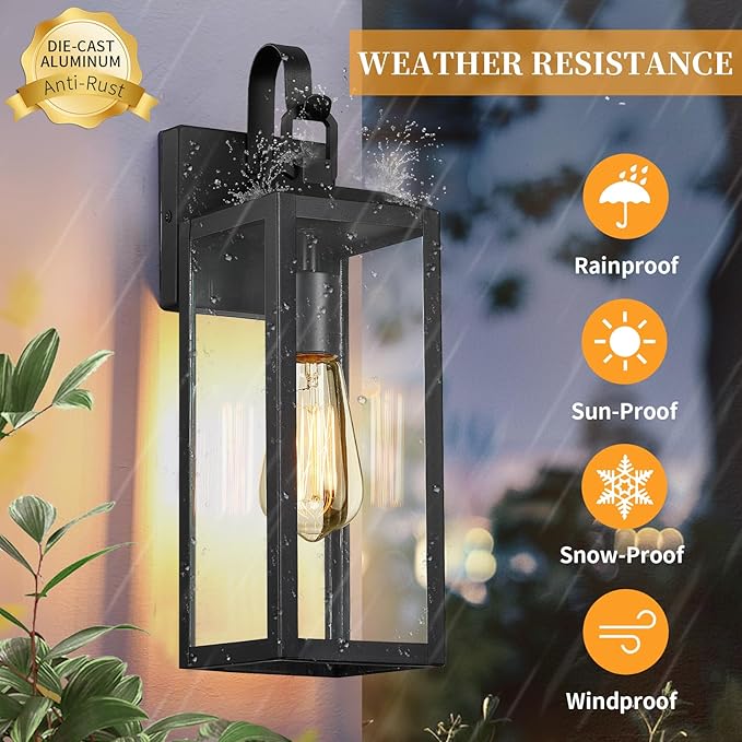 16'' Large Outdoor Wall Lights 2 Packs, Black Exterior Lighting Fixtures, Waterproof Outside Lights for House, Modern Outdoor Sconce Porch Light, Farmhouse Wall Lanterns for Front Door, Patio, Garage