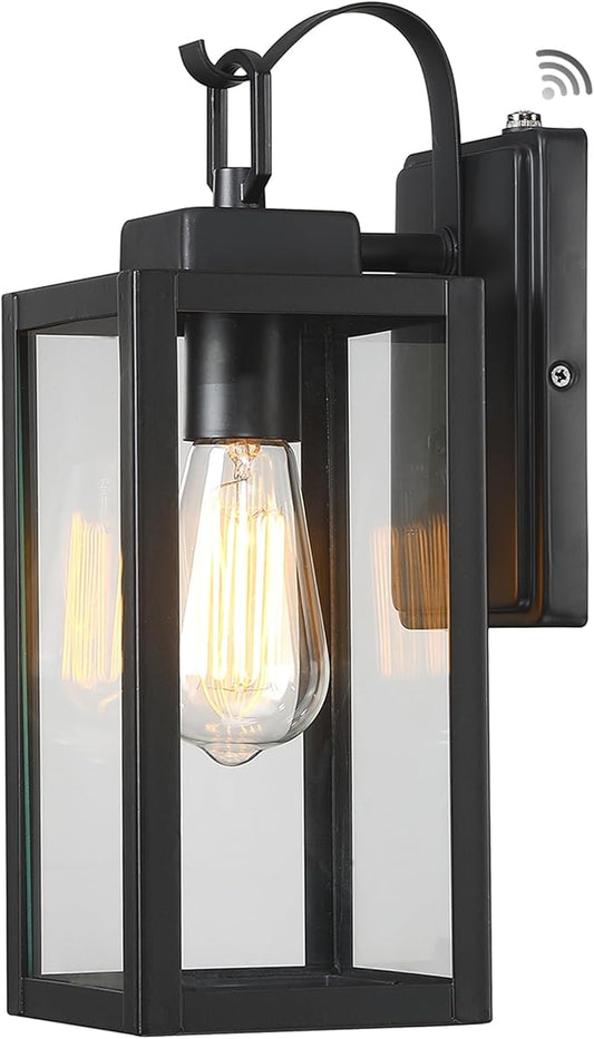 Pia Ricco Outdoor Wall Lights, Dusk to Dawn Matte Black Exterior Light Fixture with Clear Glass Shade, Photocell Sensor Front Porch Lighting, Modern Sconce Lantern for House, Garage, Patio, ETL Listed