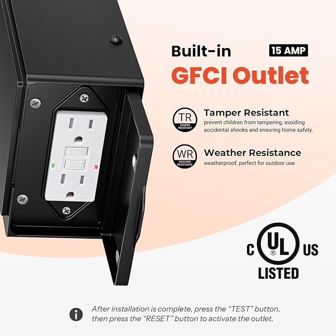 Gleamz Motion Sensor Outdoor Porch Light with GFCI Outlet, Modern Black Exterior Lighting Fixtures Wall Mount for House, Anti-Rust Waterproof Dusk to Dawn Outdoor Wall Sconce Lantern for Garage, Coach