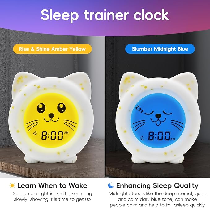 B&H Sleep Trainer Clock for Toddler, Cute Kids Ok to Wake Alarm Clock, Drop Proof, Rechargeable Young Children Night Light, Science-Backed Lighting for Peaceful Sleep and Ready to Wake Mornings