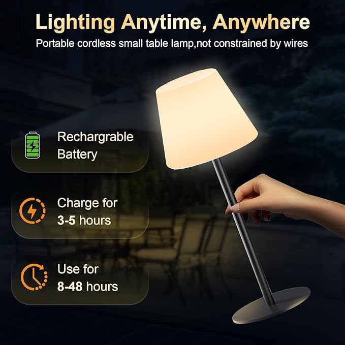 Outdoor Battery Operated Table Lamp Rechargeable Shower Lamp Waterproof Cordless Table Lamps RGB and 3000K Dimmable Table Lamps Portable Outdoor Lamps for Patio/Indoor/Bathroom.