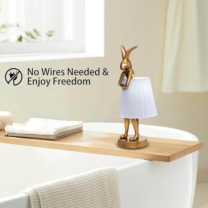 YHT Bunny Table Lamp, Cute Animal Rabbit Lamp,Bunny Lamp,15.7" Vintage LED Desk Light with Linen Lampshade, for Bedroom, Study Room, Office, Nursery, Home Decor (Light Gray)