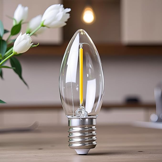 YULETIME Pack of 25 Clear Warm White C9 Replacement Bulbs, Shatterproof LED Light Bulbs for E17 Base Sockets Christmas String Lights