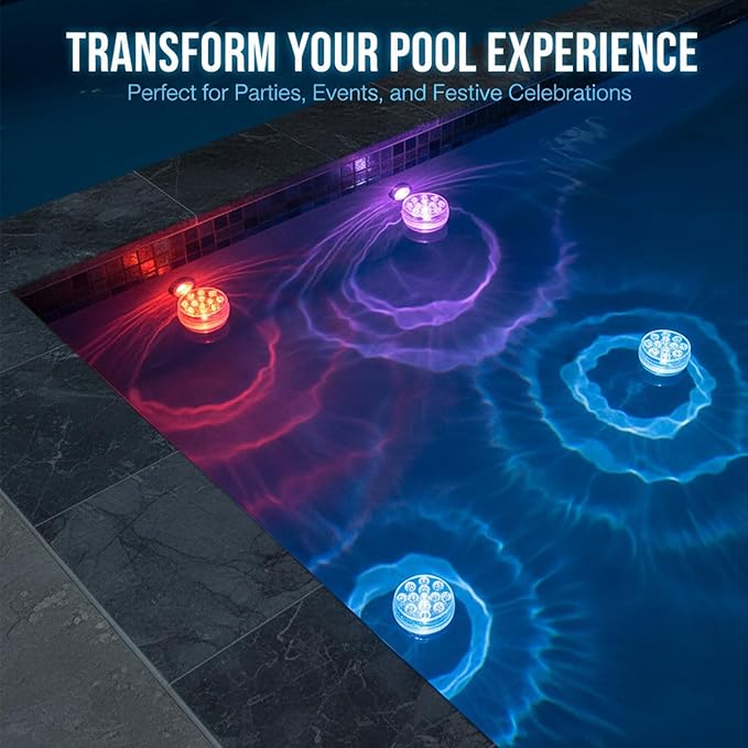 Saker Submersible LED Pool Lights - 13-Bead Underwater Light with 21-Key Remote, Waterproof Color-Changing RGB Lights for Pools, Hot Tubs, Ponds, Spa & Party Décor (6PCS)