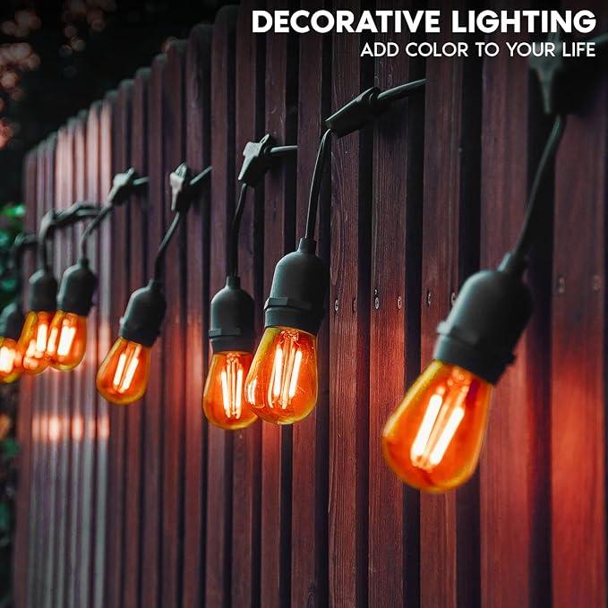 LUXRITE S14 Edison LED Orange Light Bulb, 0.5W, Colored LED Bulbs for Outdoor String Lights, UL Listed, E26 Base, Indoor Outdoor, Decoration, Party, Holiday, String Light Replacement Bulbs (4 Pack)