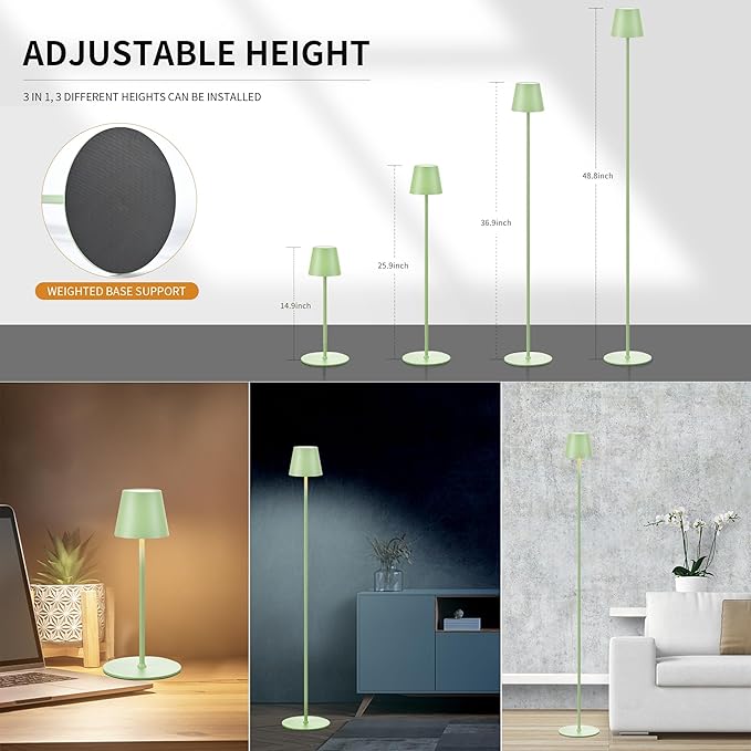 2Pack Cordless Floor Lamp for Outdoor/Indoor, Built-in 6800 mAh Battery LED Battery Operated lamp Rechargeable, with Touch Control Floor lamp，Adjustable Height Floor Lamp for Patio(Green)