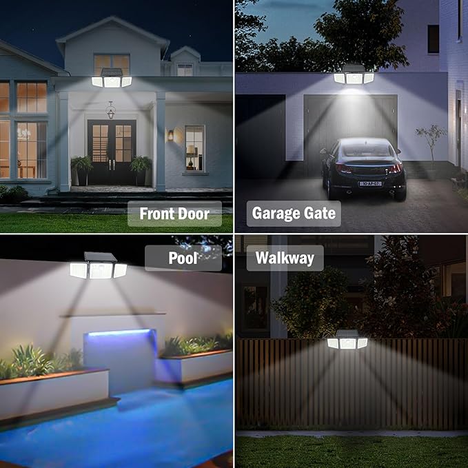 2500LM Solar Lights Outdoor with Motion Sensor,3 Head 270° Wide Angle Street Area Lights,IP65 Waterproof Security Lighting with 3 Modes(Non-Remote,3 Pcs)
