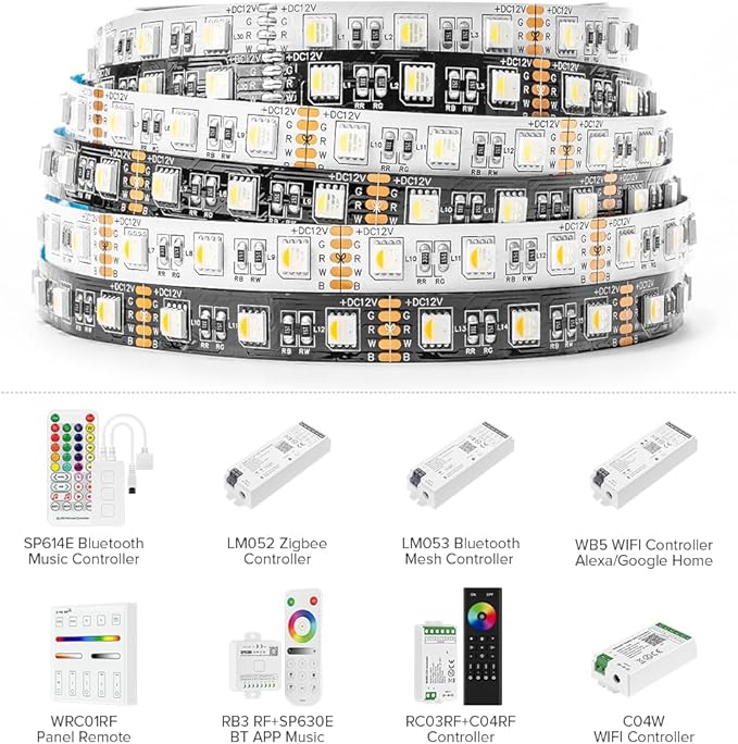 BTF-LIGHTING 5050 RGBW RGB+Cool White(6000K-7000K) 4 Colors in 1 LED Tape Light DC24V 5m 16.4ft 60LED/m Multi-Colored IP67 White 14mm PCB for Bedroom Kitchen Home Decoration(No Adapter or Controller)
