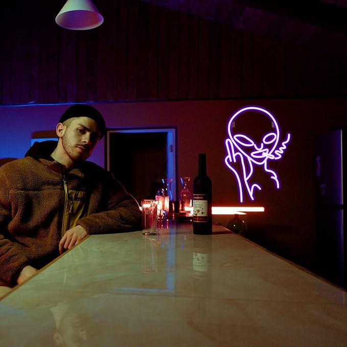 LUCUNSTAR Purple Alien Neon Sign Purple Alien LED Sign Neon Signs for Wall Decor Dimmable Led Lights for Shop Bar Pub Man Cave Teen Room Game Room Hip Hop Party USB Powered 11.8x16.1 inches