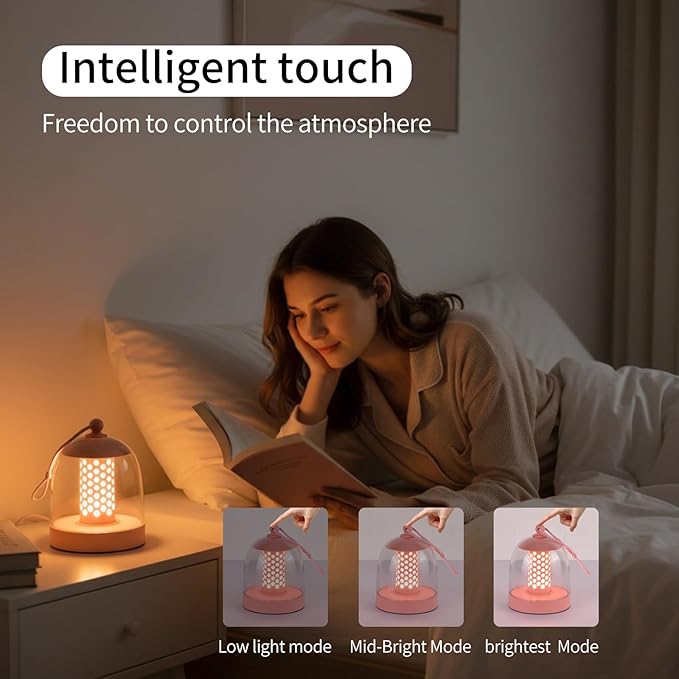 Camping Lantern, IPX4 Waterproof Touch Control LED Night Light, USB Rechargeable & Long Lasting Battery, Portable Hanging Tent Lamp for Outdoor Camping Hiking Backpacking, Pink