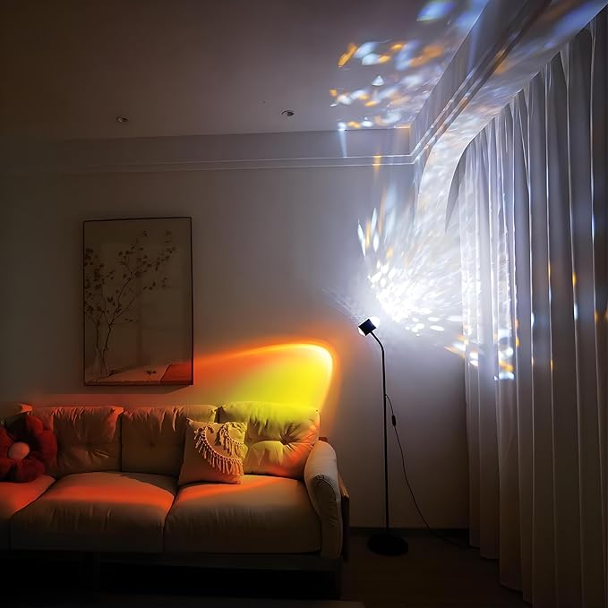 Sunset projection lamp, dual head sunset lamp with water ripple vertical Floor light, replaceable filter 360 ° rotating LED Atmosphere lights 3 color color changing living room sunset floor lamp