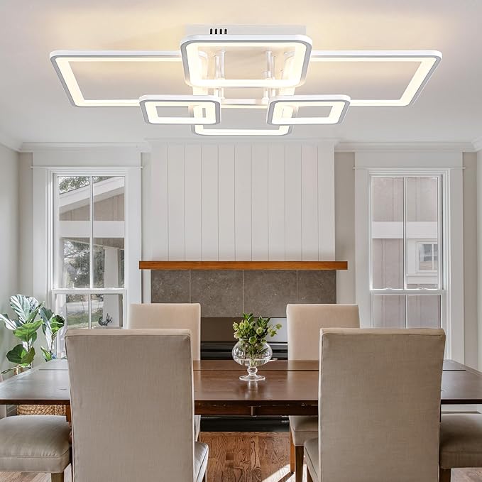 Modern LED Ceiling Lights for Bedroom Dimmable Modern 6 Ring Square Ceiling Lights for Living Room with Remote Control White Bedroom Ceiling Lamp Fixures for Kitchen,Bathroom,Balcony