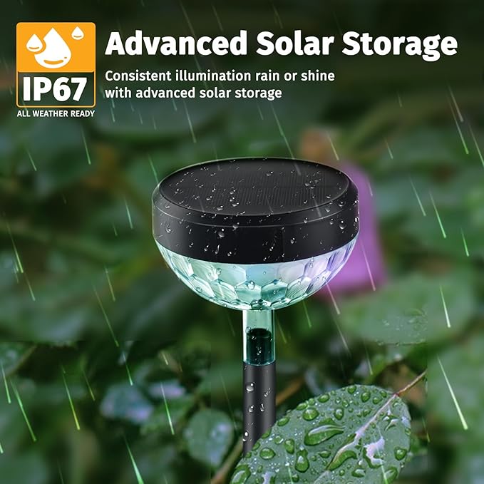 6Pack Solar Pathway Lights Outdoor, Color Changing+8 Fixed Color (Warm White, Cool White, Colored) Solar Lights Outdoor, Bright Solar Powered Garden Light