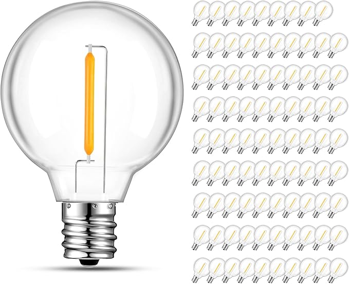 90 Pack LED G40 Replacement Bulbs for String Lights, Shatterproof Plastic Globe Bulb for Indoor Outdoor Patio Decor, E12 Candelabra Socket Base, Warm White