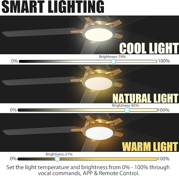 52'' Low Profile DC 10 Speeds Smart Ceiling Fan with Lights and Remote, Compatible with Alexa, Siri & Google Home & APP, 3 Light Colors Dimmable Black and Gold Fan