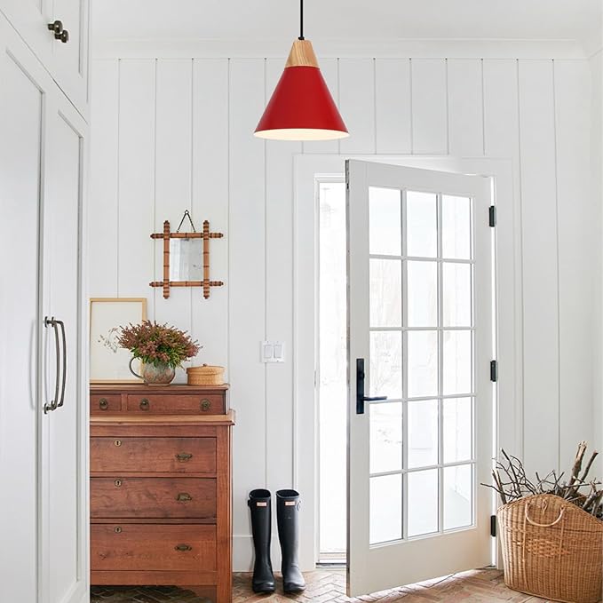 Red Pendant Light, 2 Packs 9.4inch Farmhouse Pendant Light, Kitchen Pendant Lights, Pendant Lights Kitchen Island for Living Room, Bar, Bedroom, Office