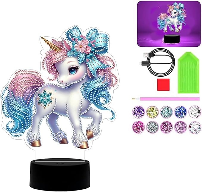 Unicorn Diamond Art Painting Night Light,Diamond Art Painting Kits Desktop Touch Lamp Ornaments for Tabletop Decor Diamond Art Accessories for Adult Beginner Bedrooms Living Room