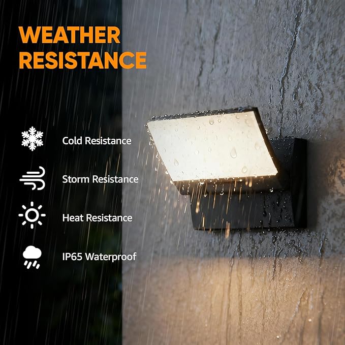 LED Outdoor Wall Light 2-Pack, Rotatable Adjustable Wall Sconce, IP65 Waterproof Porch Light for House Garage Patio, 3000K Warm White, Matte Black Aluminum
