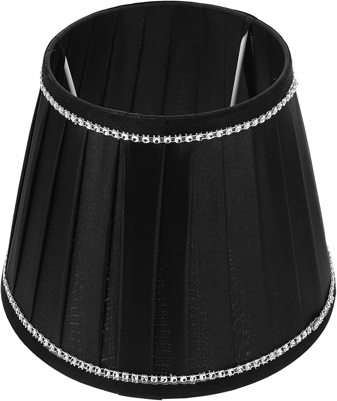 Pleated Table Lamp Shade Black Fabric with Rhinestones Soft Light Cover for Bedroom Living Desk and Floor Lamps Easy to Install Decorative Shade for Cozy Eye Protection