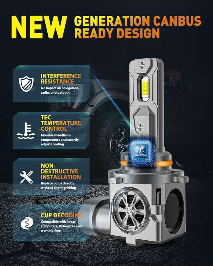 Upgraded 9005/HB3 LED Bulbs, 66,000LM 12X Ultra-Brighter, 6500K Cool White, 1:1 Halogen Size Driving Light, Plug-N-Play, IP68 Waterproof, Pack of 2