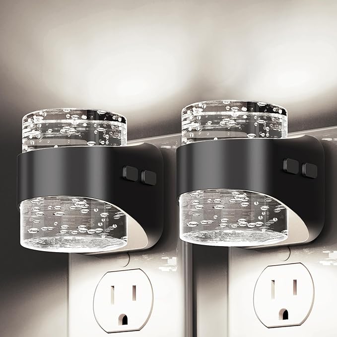 L LOHAS LED Night Light, 2 Pack 5000K Bubble Night Lights Plug into Wall, Acrylic Night Lights with Light Sensor, Adjustable Brightness,Soft White Plug in Nightlights for Rooms Bathroom Hallway