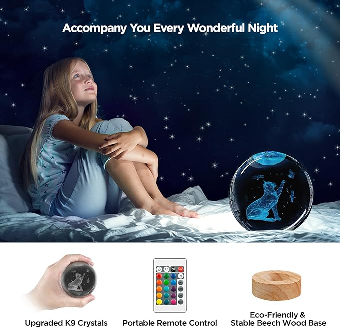 3D Cat Crystal Ball Night Light Cat Lover Gifts for Women Upgraded 3.15 In Cat Figurines Glass Ball Home Decor Lamps with 16 Color Cat Collectibles Snow Globes Gift for Girl Cat Lamp for Her Mom
