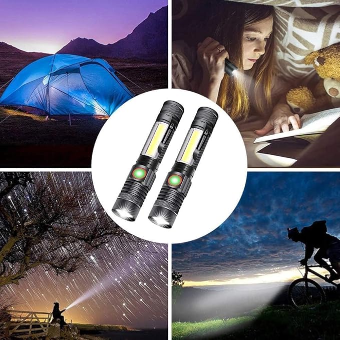 iToncs LED Rechargeable, Super Bright Magnetic Flashlight with COB Work Light, Waterproof, 4 Modes, Pocket Tactical Flashlights for Outdoor Camping Emergency 4 PCS