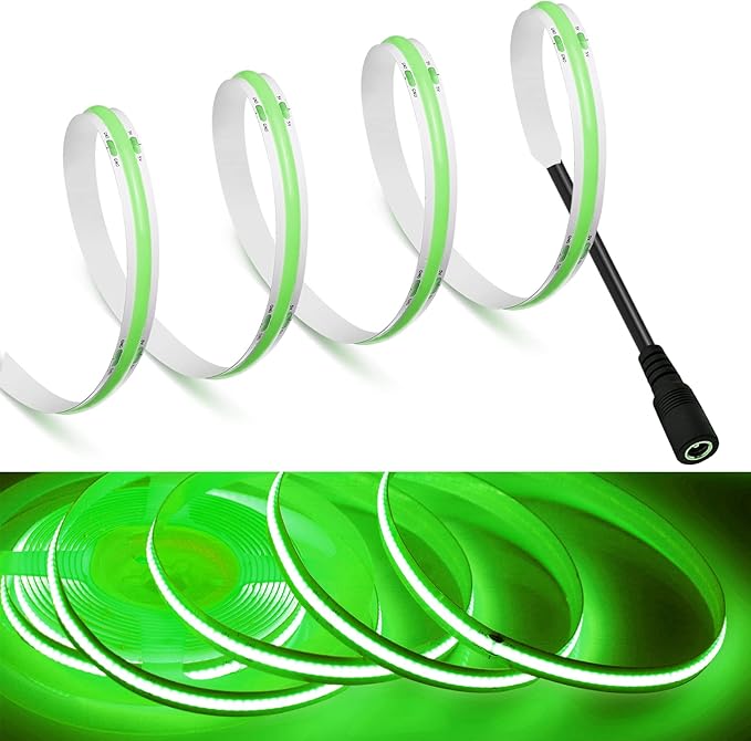MDee】COB LED Strip Lights Green 13.12ft/4m DC Powered DC12V Flexible LED Tape Lights with DC Connector CRI 90+ 800LM/m 320LEDs/m for Indoor and Outdoor Décor（Green13.12ft/4m）