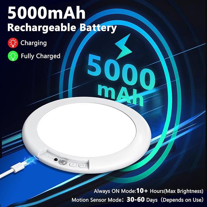 maylit 2 Pack Rechargeable Ceiling Lights, Motion Sensor Lights No Wiring, Wireless Closet Lights Battery Operated, for Bathroom Laundry Room Kitchen Porch Stair Hallway Shower Pantry Garage